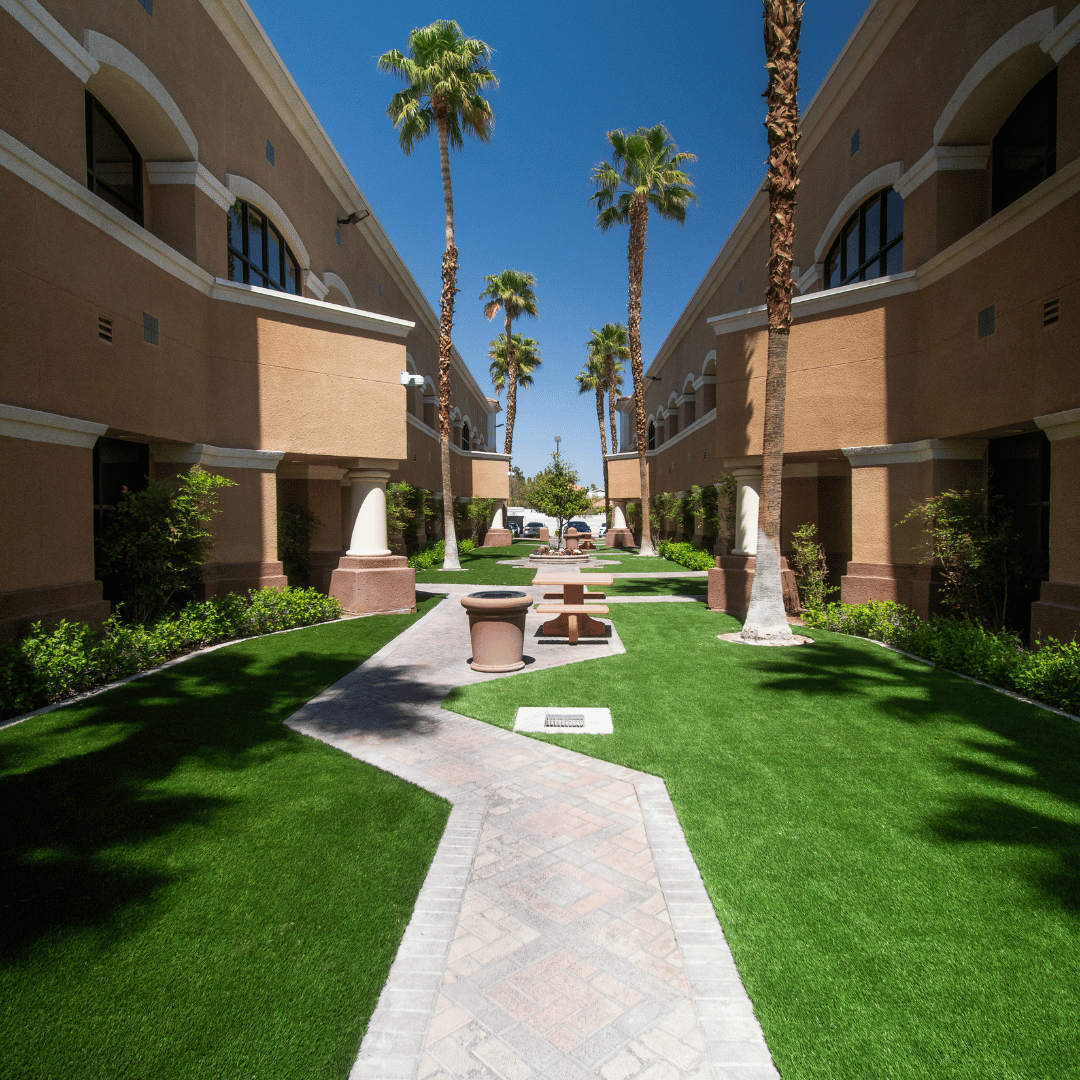 A US Turf install in the Las Vegas valley — the same brand the Vegas Golden Knights chose as their Official Artificial Turf Partner.